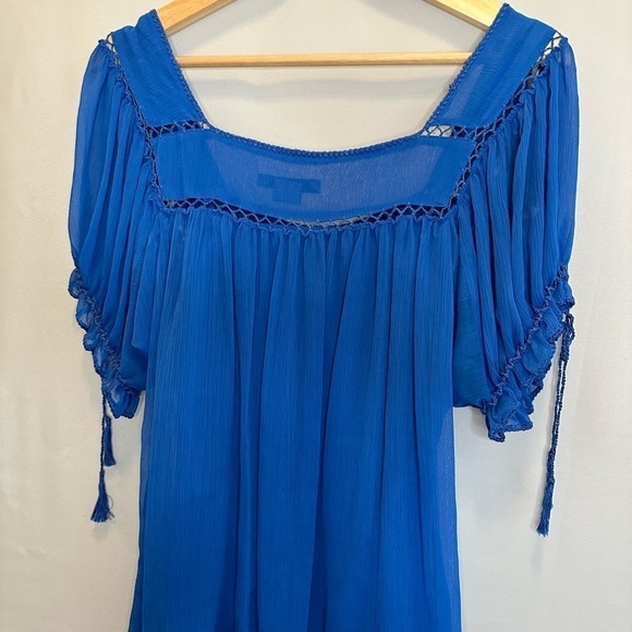 I.C.E. Blouse Womens Size 8 Cami Short Tie Puff Sleeve Peasant Prairie Boho - Picture 3 of 13